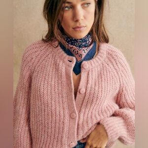 Sezane Emile Pink Knit Cardigan